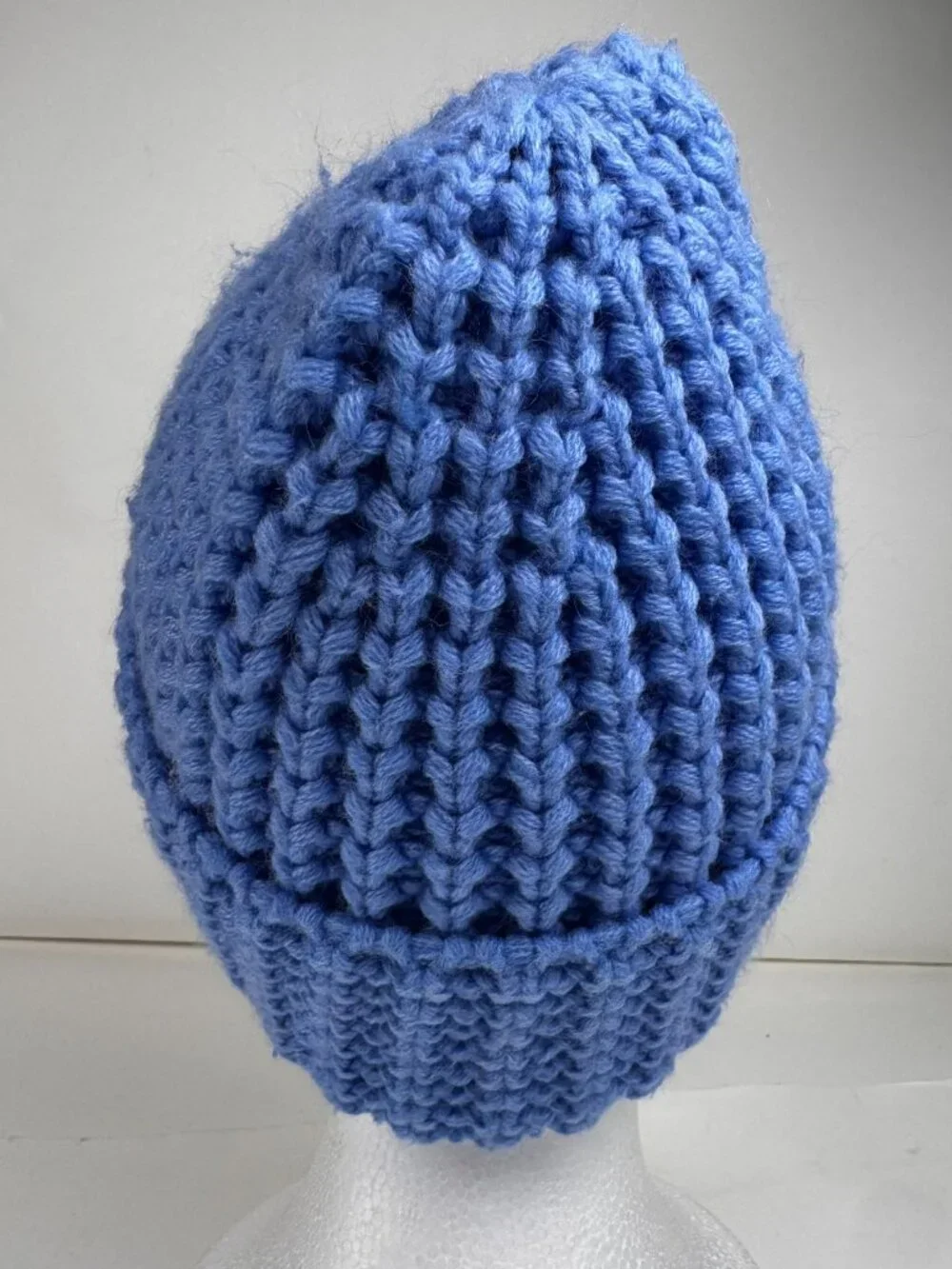 Blue Knit Beanie Winter Hat Ribbed Slouchy Recycled Eco One Size Unisex